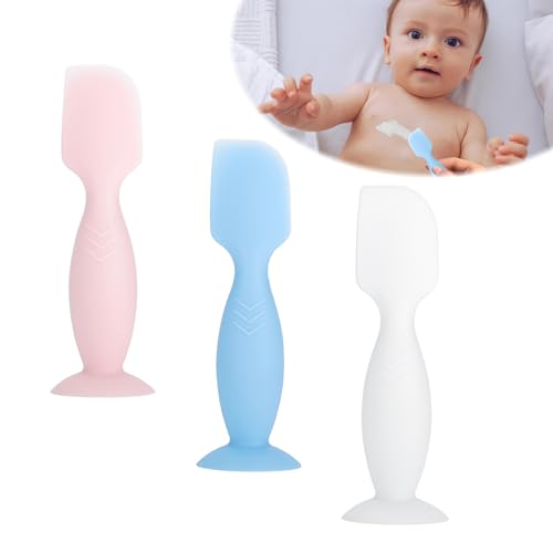 Paquete de 3 Espátulas Para Crema Para Pañales (rosa, azul, blanco) Aplicador de Crema Para Pañales Cepillo de Silicona Para Crema Para Rozaduras de Pañal Espátula Suave Para Culitos de Bebé