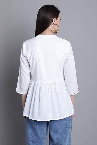 Image of Rajnandini Women's Pure Cotton Embroidered Short Western Top (JOPLJPR707 Off White)