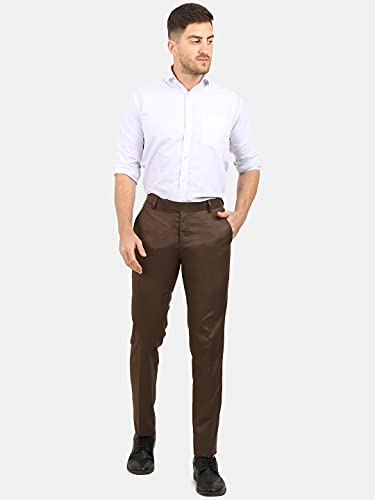 Image of Classic Collection Men's Smart Slim Fit 2-Way Stretchable Formal Trousers Made of Cotton Viscose Blend Fabric with Hidden Expandable Waistband and 3 Slant Pockets Plus 1 Ticket Pocket
