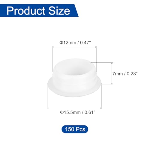 Image of uxcell 150Pcs Screw Hole Plugs, 12mm(1 /2 inch) Dia Plastic Round Button Plugs Snap in Locking Hole Covers Flush Type Caps for Furniture Cabinet, White