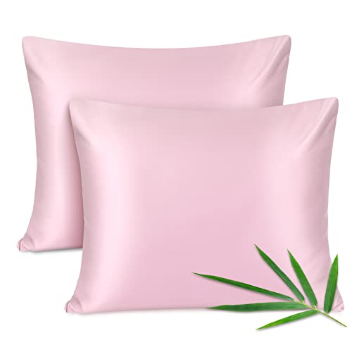 Joyhabit Bambus Kissenbezug 80x80cm, 100% aus Rein Natur, Weich und Seidig für Baby, Vegan und Umweltschützer, Zweier Pack, Felsenrosa