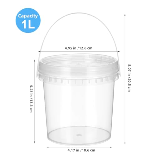 Image of DOITOOL 2Pack Clear Plastic Bucket with Lid and Handle 34 oz / 1L Reusable Ice Cream Tub with Lids, Food Grade Round Plastic Pail Container, Freezer Safe Food Storage Containers for Drinks