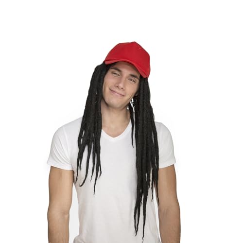 My Other Me - Peluca para hombre adulto de rastas rojo y negro con gorra peso 200 g. Un complemento divertido para marcar estilo en cualquier fiesta temática