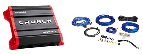 Audiosavings Bundle: Crunch GP-1000.2 Ground Pounder 1000 Watt 2-Channel Amplifier Car Stereo Amp Bundle with Rockville RWK81 8 Gauge Complete Amp Installation Wire Kit with 100% Copper RCA (2 Items)