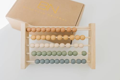 Image of Brooklyn Neutral Boho Abacus - STEM Toy- Boho Nursery Decor and Playroom Decor- Math Toddler Toy with Beads- Montessori Toys - Aesthetic Modern Educational Wooden Toys