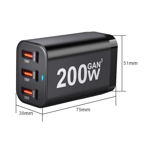Image of CUBONIC 200W GaN Charging Station, 6-Port Desktop Charger with 3 USB-C & 3 USB-A Ports, Multi Device Charging Hub for Laptops, Smartphones, Tablets, Wearables & USB Powered Electronics