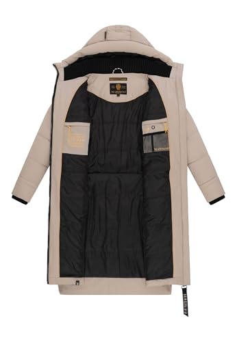 MARIKOO Damen Winterjacke Stepp Winter Jacke gesteppter Wintermantel warm lang Mantel [B949-Benik-Light-Taupe-Gr.S]