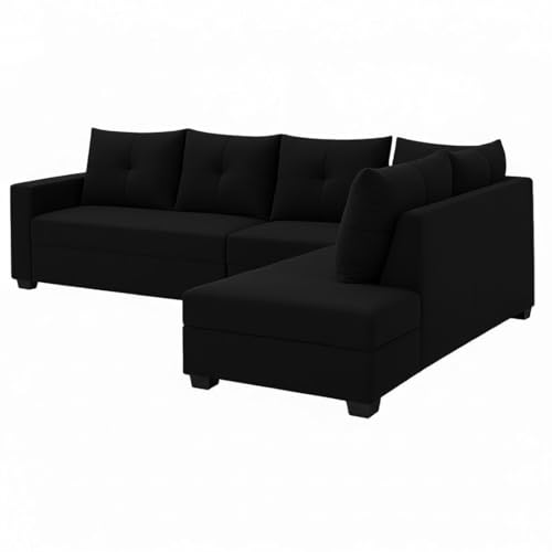 Image of SOCOZI Oriana 6 Seater RHS L Shape Sofa Set | Soft Velvet Suede Fabric | Modern Design | Plush Comfort Cushions for Living Room (Black)