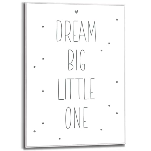 REINDERS Gerahmtes Bild, Dream big little one, Kinderzimmer, Poster, Wanddeko, Room Decor, MDF, Schwarz-Weiß, 70x50cm