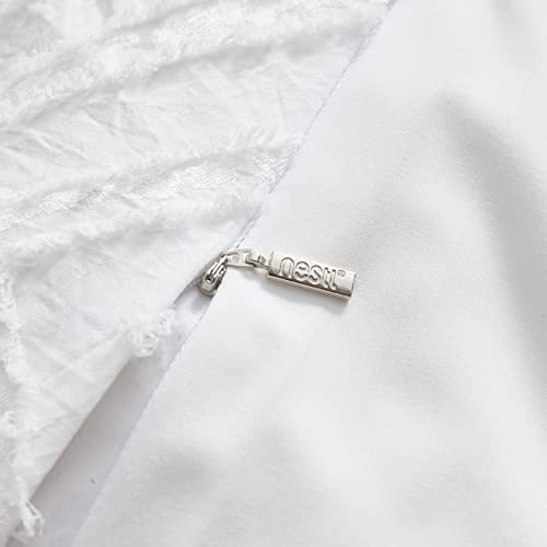 Image of Boho Queen Duvet Cover Set - Textured 3 Piece Tufted White Bedding with Zipper Closure, 1 Queen Size Duvet Cover 90x90 Inches and 2 Pillow Shams