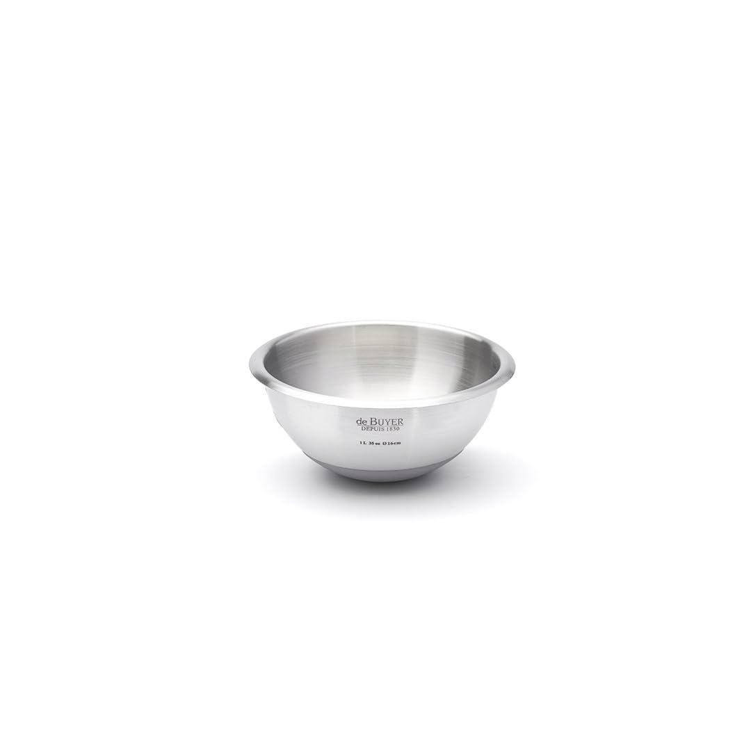 De Buyer - Bassine demi-sphérique "Cul-de-Poule" en inox avec fond en silicone - Diamètre 16 cm -, Argent