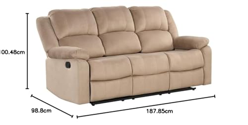 Image of Royaloak Penang Malaysian Recliner | 3 Seater | Velvet Fabric | Manual | Tufting Design | Plush Armrest | Chair Recliners | Sturdy Footrest | Solid Wood Frame Construction