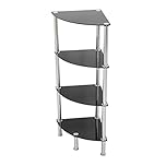MAHARA 4 Tier Chrome Effect Black Corner Glass Shelving Unit - Tempered Safety Glass Shelves Max 5kg - Storage Unit W41cm x D30cm x H86.5cm - Bedroom Storage/Living Room Accessories/Home Accessories