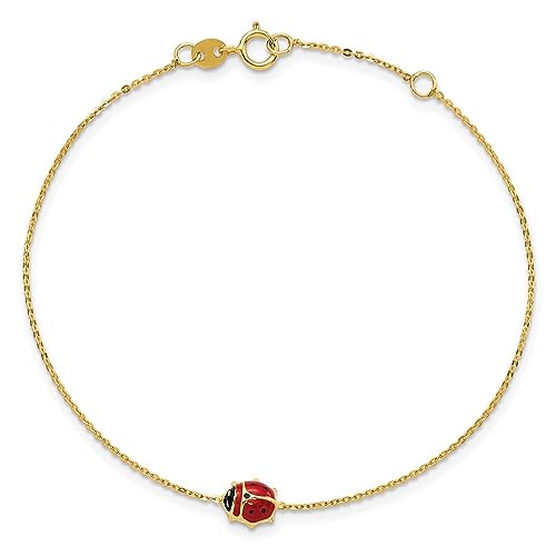 FJC Finejewelers 14 kt Yellow Gold Polished Enameled Ladybug 6.5in with .75in ext. Bracelet