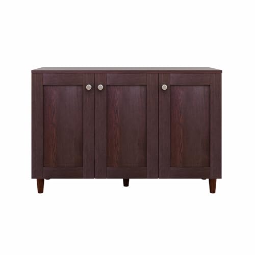 Image of VIKI Shoe Rack with 3 Square Inset Doors, Shoe Storage Cabinet for Hallway, Organizer Unit for Entryway, Width 109.3cms, Dark Wenge Colour, 1 Year Warranty