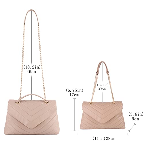 Image of Quilted Crossbody Bag for Women, Soft Vegan Chevron Purses, Trendy Shoulder Handbags with Flap