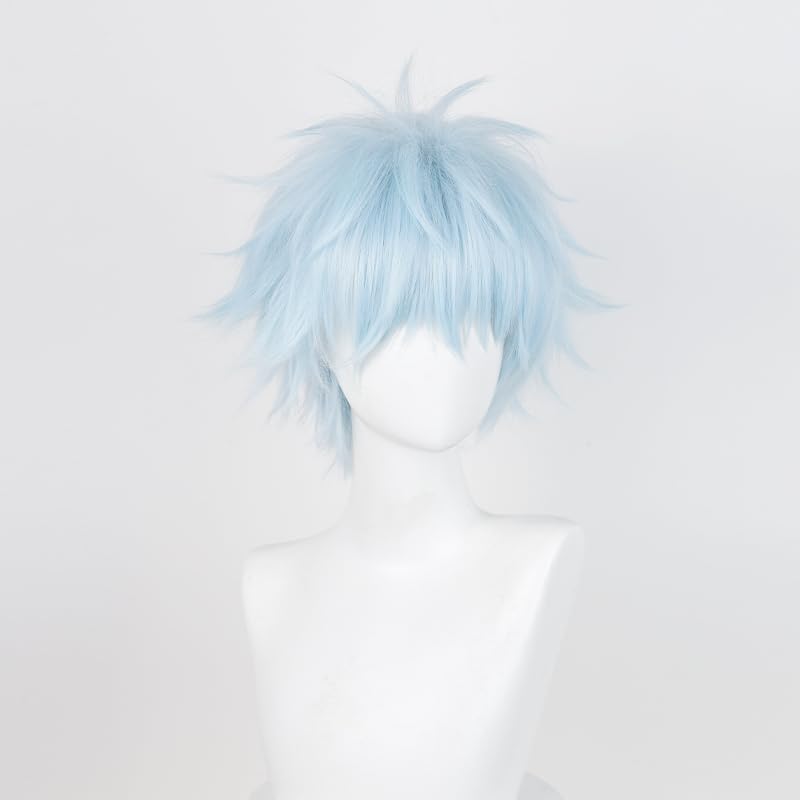 Image of LABEAUTE Light Blue Cosplay Wig Okazaki Shinichi Anime Wig Heat Resistant Synthetic Hair with Wig Cap for Halloween Comic Con Party