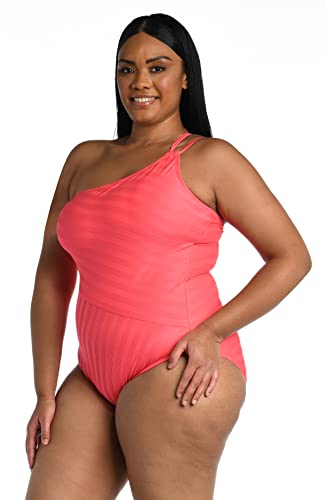 Maillot de bain une pièce grande taille corail avec découpe épaule La Blanca taille 16 Plus