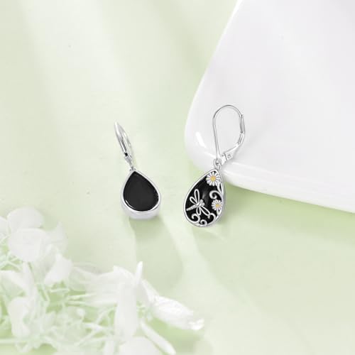 Boucles d'oreilles libellule argent 925 anti-allergie avec obsidienne YAFEINI - 2