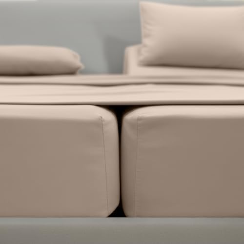 Image of Elegant Comfort Luxurious 1500 Premium Hotel Quality Microfiber Three Line Embroidered Softest 5-Piece Bed Sheet Set, Wrinkle and Fade Resistant, Split King, Cream
