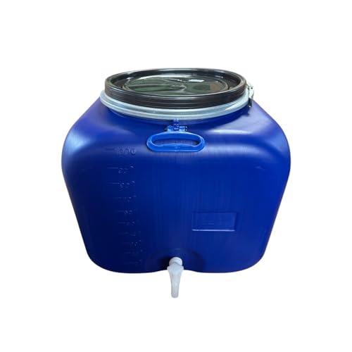 Jordan & Jordan — Bidon Cube 100L Bleu PEHD — 50×50×50cm — Ouverture Ø34cm Cerclage Levier + Robinet — Eau, Aliments — Certifié Alimentaire
