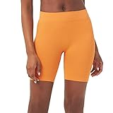sissycos Damen Leggings Kurz, 2-in-1-Laufhose High Waist Radsport-Shorts, Sanft Nahtlose Sportshorts für Fitness Yoga Sweatpants 1/2(Orange,M-L