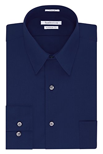 Van Heusen Men's Dress Shirt Regular Fit Poplin Solid, Persian Blue, 17.5