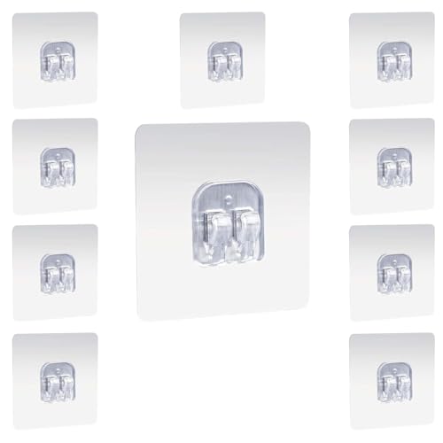 Image of 10 Pack Bathroom Shelf Adhesive Hooks Strong Sticker Hooks for Shower Caddy Basket Double Claw V Shape Heavy Duty PVC Wall Mounted Hooks No Drill Hanging Holder for Kitchen & Bathroom