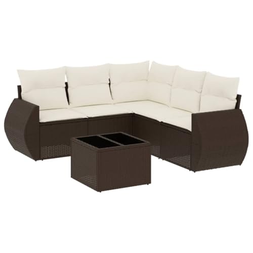 vidaXL Garten Sofa Garnitur 6-TLG., Gartenmöbel Set mit Kissen, Sitzgruppe für Garten Terrasse, Modular Gartensofa Lounge Tisch, Braun Poly Rattan