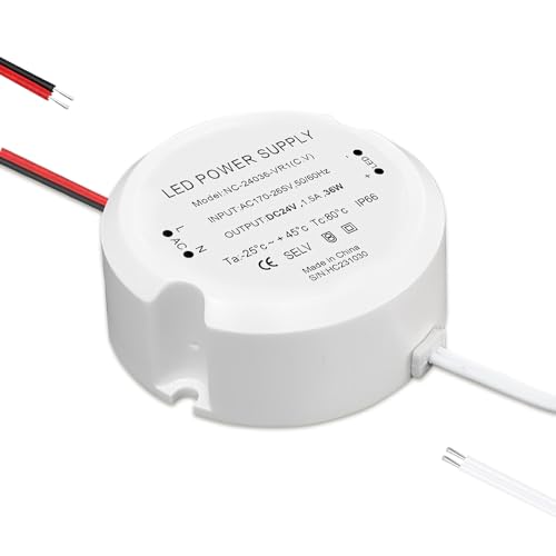 【Parametri del LED Trasformatore 24V】Parametri di ingresso: Tensione: 100V-265V AC, Corrente: 0,3A max, Frequenza: 50/60 Hz. Parametri di uscita: Potenza: 36W, Tensione: 24V DC, Corrente: 1,5A.
