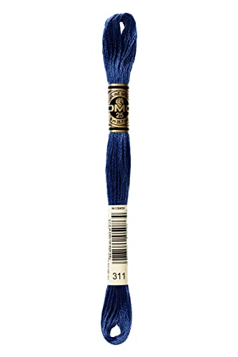 DMC 117 – 311 Mouline Stranded algodón Six Strand Bordado Floss Hilos, tamaño Mediano Azul Marino, 8.7-Yard