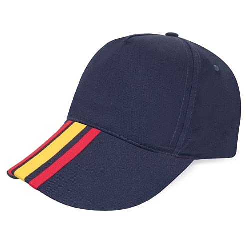 Gorra Bandera de España Regulable Padel Golf Tenis. Gorra 5 Paneles 100% algodón Peinado (Azul Marino)