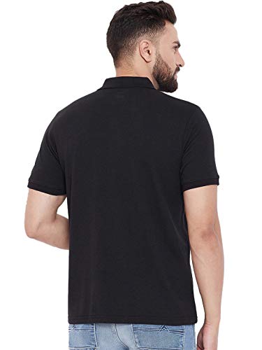 Image of Black Polyster Plus Cotton Blend Polo Collar Men's Tshirt
