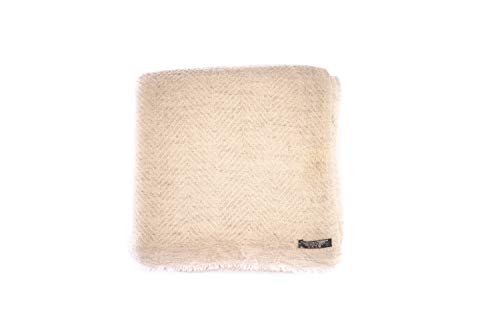 Couverture en cachemire de luxe 100 % laine cachemire 125 x 250 cm tissée à la main au Népal Beige clair/blanc Cover