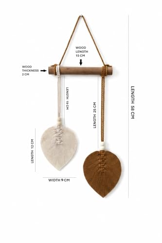Image of AdFashionble Boho Macrame Wall Hanging Leaf Decor for Home, Living Room & Bedroom | Cotton Thread Art with Wooden Rod | Minimalist Handmade Wall Decoration | Aesthetic Nordic Wall Art for Home, Office & Gift Purpose (BROWN & OFFWHITE)