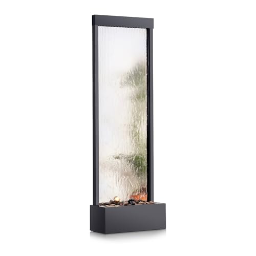 Image of Alpine Corporation Mirror Waterfall Fountain with Stones and Lights - Zen Indoor /Outdoor Decor for Office, Living Room, Patio, Entryway - 72 Inches