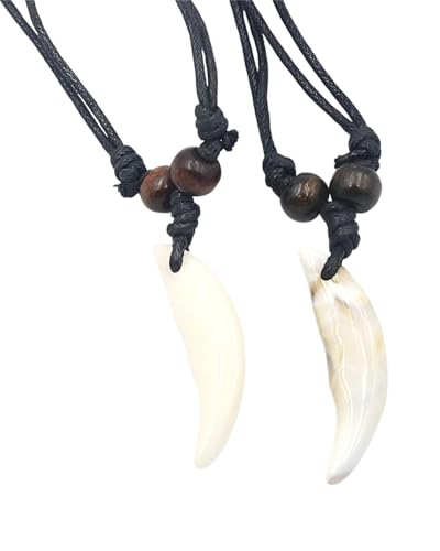 TPZORJX 2PCS Collar de cuero para hombre, diente, tabla de surf, punta de flecha, colgante de colmillo estilo surfista australiano, cordón marrón envejecido ajustable para hombres, novio