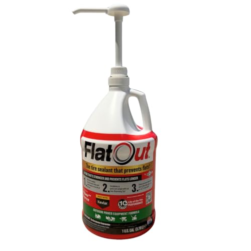 Flat Out Off Road Tire Sealant, Outdoor Power Equipment Formula with Valve Core Tool, Prevents Flat Tires, Fix a Flat Tire, Seals Leaks, Contains Kevlar, 1 Gallon