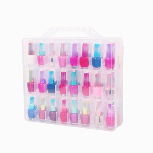 LN COZY CORNER Nail Polish Organiser Storage – 48 Bottles Clear Nail Varnish Storage Box, Double-Sided Transparent Display Rack for Nail Polish and Makeup Organising
