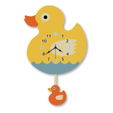 Ducky Theme Pendulum Wall Clock for Kids Room, Decorative Analog Clock with Swinging Element, Cute Bird Room Accent for Bedroom, Nursery, Play Area, Study Space and Indoor Décor-image-1