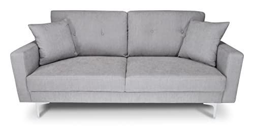 SAMIRA Divano 3 posti in tessuto vellutato grigio piedi in metallo mod. Cloe