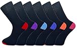 6 Pairs Mens Non Elastic Diabetic Friendly Socks Soft Cotton Wide Flexi Top Grip UK 6-11 (Coloured Heel And Toe)