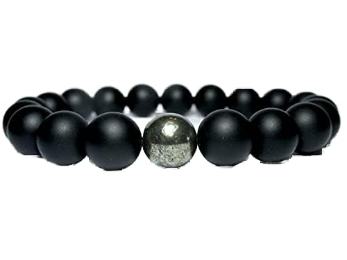 Bracelet perles onyx noir mat pyrite 10mm bijoux pierres de guérison méditation unisex