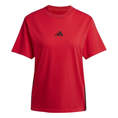 adidas Damen Essentials 3-Stripes Cotton T-Shirt, Pure Ruby/Black, XXS – Ansicht 1