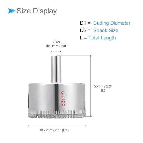 CoCud Diamond Drill Bits, 53mm Cutting Diameter, Nickel-Plated Coating Diamond Core Drill Hole Saws - (Applications: for Glass Precision Drilling Bits Tools), 1-Pieces