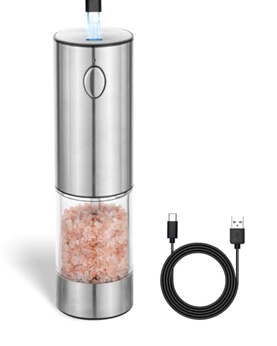 Moulin à sel et à poivre électrique, mécanisme de broyage en céramique en acier inoxydable réglable en continu, rechargeable par usb, avec fenêtre de...