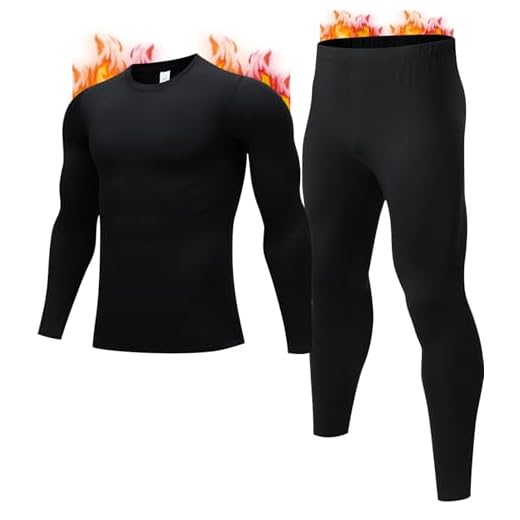 JZCreater Thermal Underwear for Men, Mens Long Johns Thermal Underwear Set, Fleece Lined Base Layer for Cold Weather Black