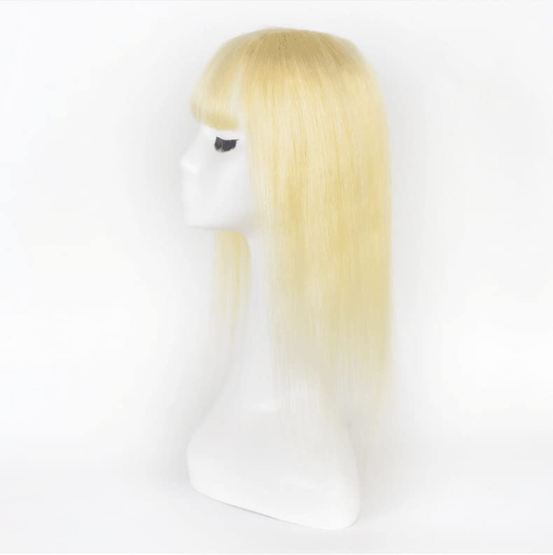 Miniatura 7 de Anemone Toppers de cabello humano rubio 613 para mujer, con clip, con flequillo, pelo lacio, tupé, parte media, postizos (12 pulgadas)