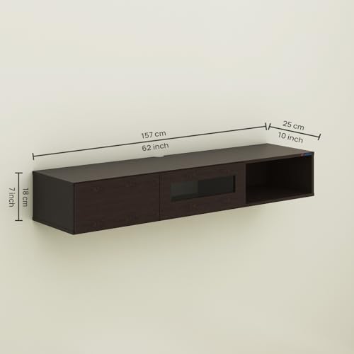Image of Anikaa Strix Wall Mount Modern Floating TV Unit for Living Room with 3 Storage Cabinet & Blue LED Light (Ideal for 32 to 55 inch TV, DIY Installation, Wenge Finish)
