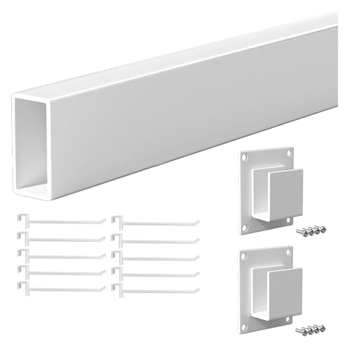 DGAMHF Square Tube Slatwall Panel, Wall Mounted Iron Garage Wall Organizer Rack, Storage Shelf With 10 Hooks For Mobile Phone Accessories Socks(White-2pcs,120cm)